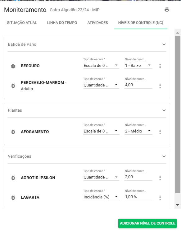 Nível De Controle Na Safra